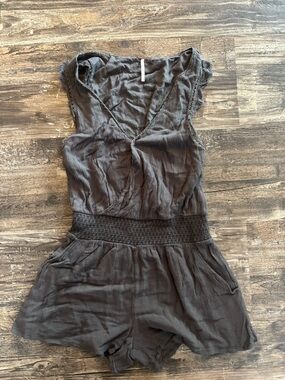 Free People Charcoal Gray Linen Romper